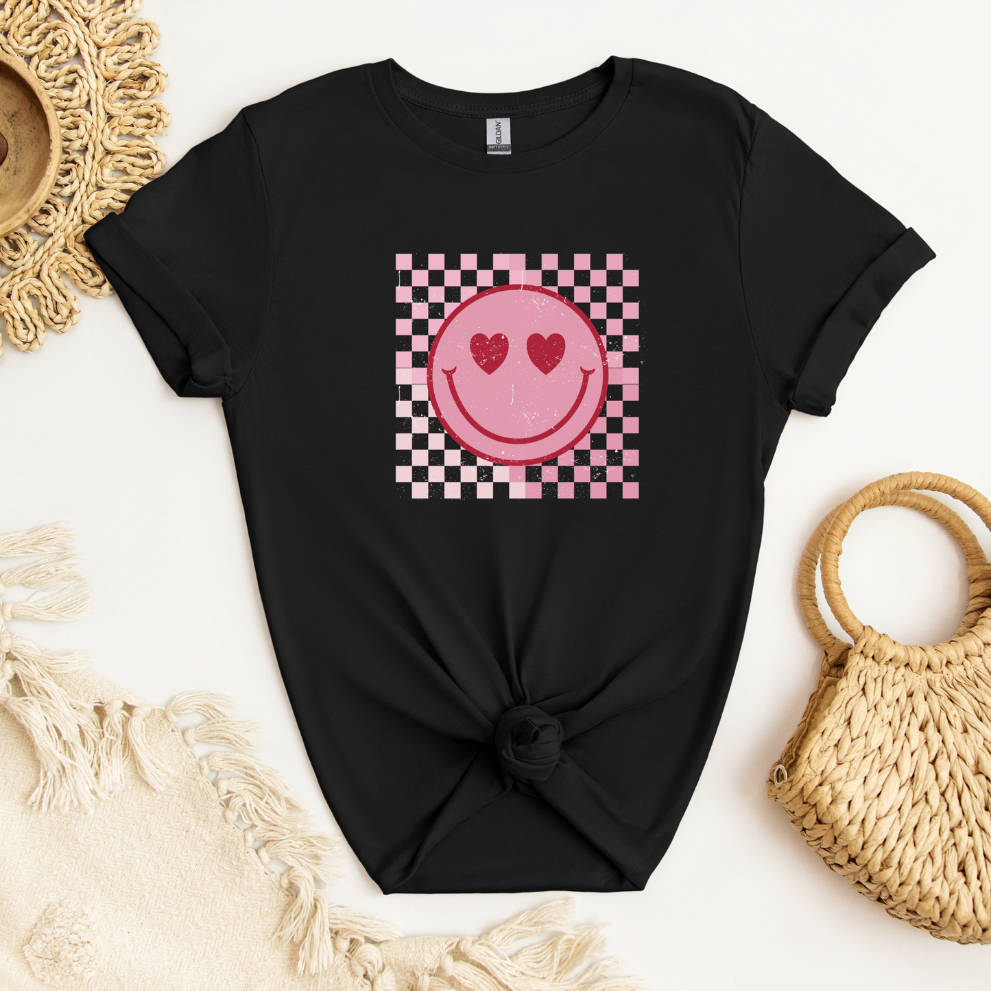 Checkered Heart Smiley Face Shirt