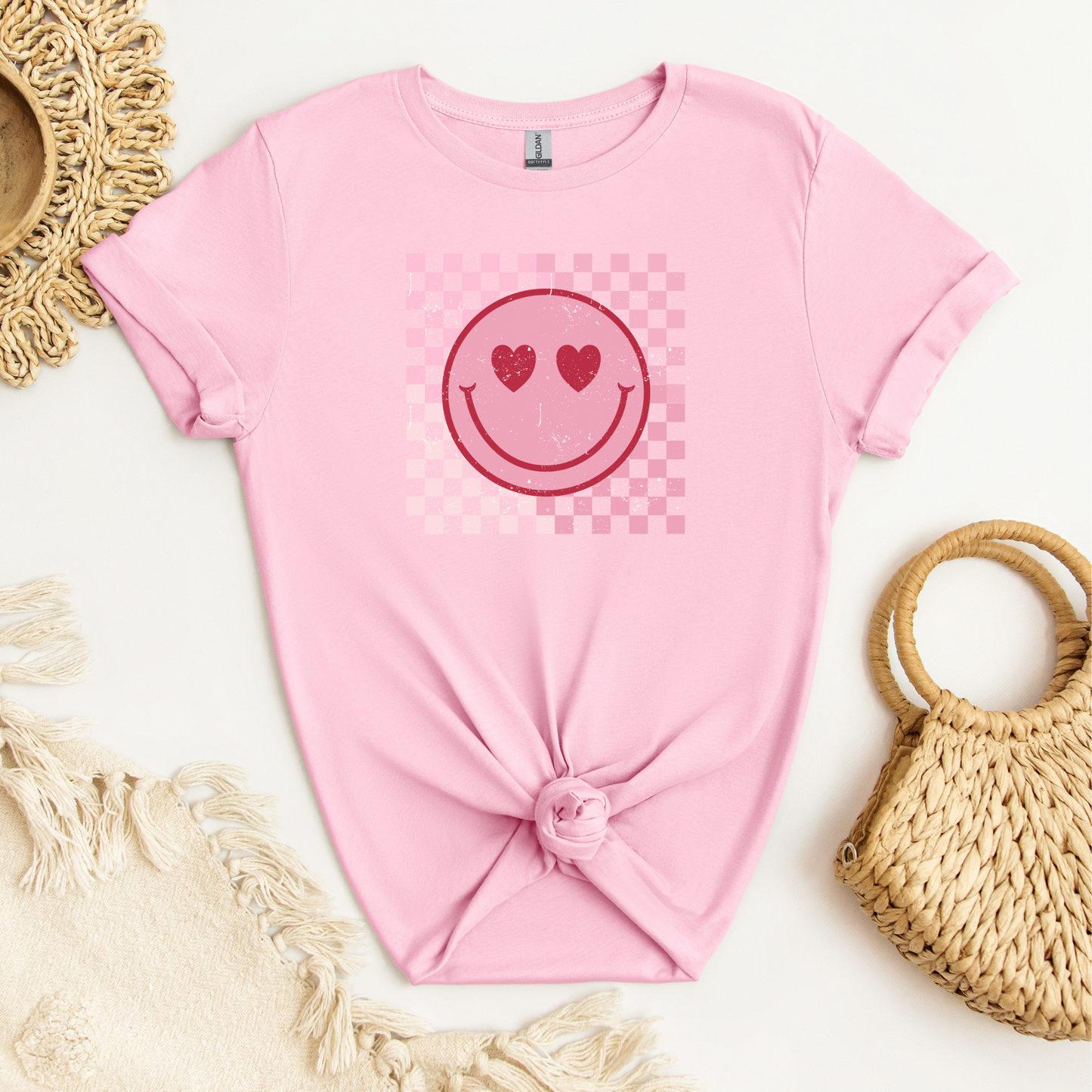 Checkered Heart Smiley Face Shirt