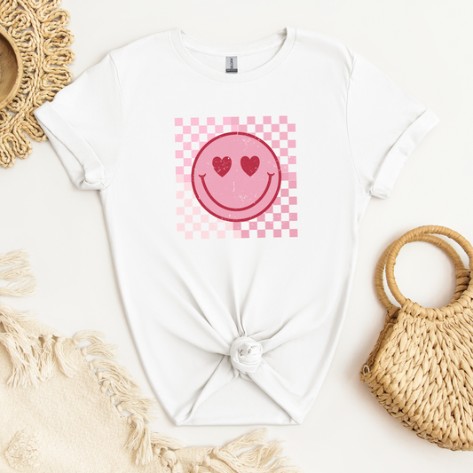 Checkered Heart Smiley Face Shirt